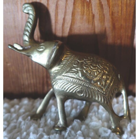 Solid Brass Hand Crafted Elephant Collectible Small Statue Figure Vintage - Picture 2 of 8